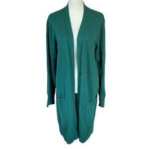 Denim & Company green long sleeve button down cardigan women's size medium